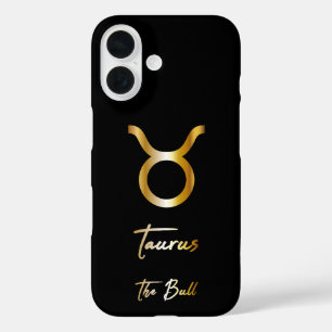 Coques iPhone 16 Panneau Taurus Zodiac, Noir & Or
