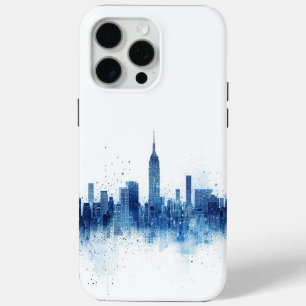 Coque iPhone 15 Pro Max Panorama de l'architecture métropolitaine bleue
