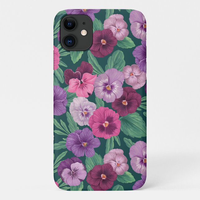 Coques Case-Mate iPhone Pansies colorées sur bleu vert foncé (Dos)
