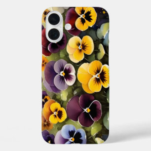 Coques iPhone 16 Plus Pansies jaunes et violets aquarelle