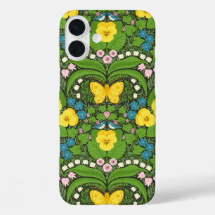 Coques iPhone 16 Plus Pansies jaunes, oiseaux et papillons