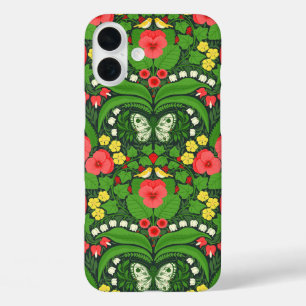 Coques iPhone 16 Plus Pansies rouges, oiseaux et papillons