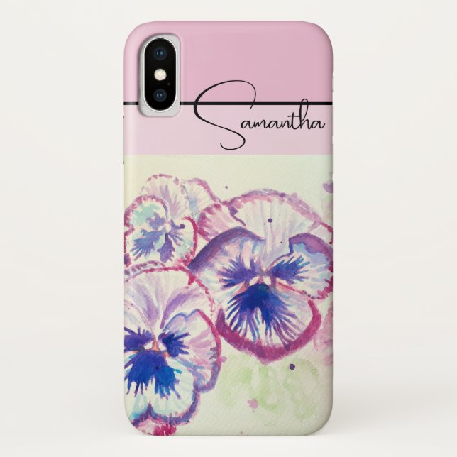 Coques Case-Mate iPhone Pansy rose aquarelle Pansies floral Flower Phone (Dos)