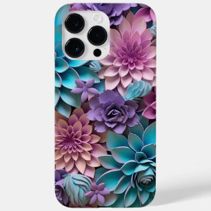 COQUE POUR POUR iPhone 14 PRO MAX PAPIER 3-D BLEU ROPULÉ PURPLE FLEURS