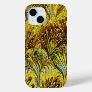 COQUE POUR iPhone 15 PAPIER MARBÉ, MOTIF ABSTRAIT JAUNE PEACOCK