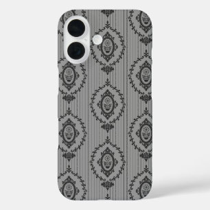 Coques iPhone 16 Papier peint baroque gris