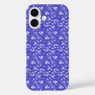 Coques iPhone 16 Papier peint baroque - motif de fleurs bleues