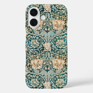 Coques iPhone 16 Papier peint floral Morris Teal Blue Honeysuckle
