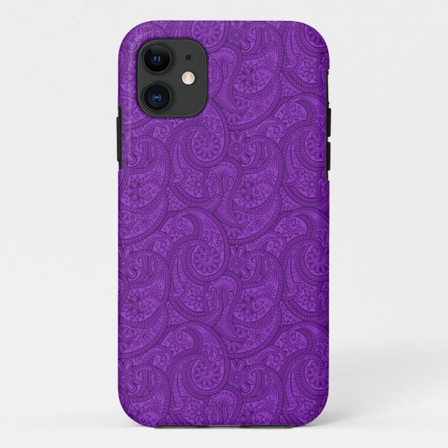 Coques Case-Mate iPhone Papier peint violet à motifs Paisley (Dos)