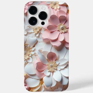 COQUE POUR POUR iPhone 14 PRO MAX PAPIER ROSE ET BLANC FLEURS DE REGARDE 3D