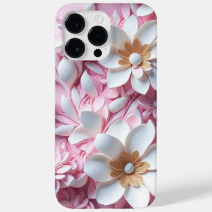COQUE POUR POUR iPhone 14 PRO MAX PAPIER ROSE ET BLANC FLEURS DE REGARDE 3D