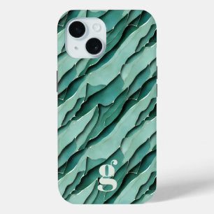 Coque Pour iPhone 15 Papier turquoise Abstrait Couché Monogramme