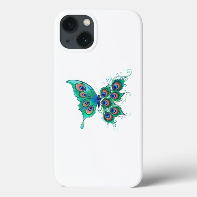Coques Case-Mate iPhone Papillon aux plumes de paon vert (Verso)