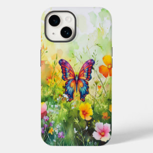 Coque Pour iPhone 14 Papillon Bleu Orange ailes