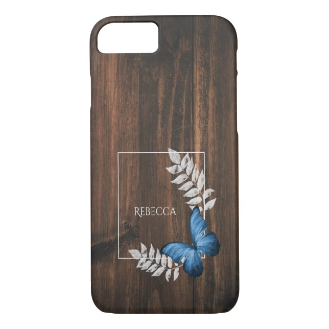 Coques Case-Mate iPhone Papillon bleu rustique personnalisé (Dos)