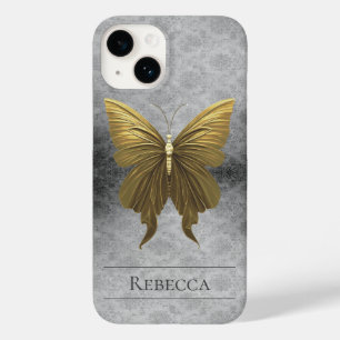 Coque Pour iPhone 14 Papillon damassé à bijoux en or
