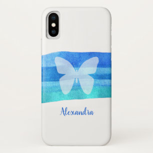 Coque Case-Mate Pour iPhone Papillon d'aquarelle bleu personnalisé