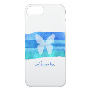 Case-Mate iPhone Case Papillon d'aquarelle bleu personnalisé