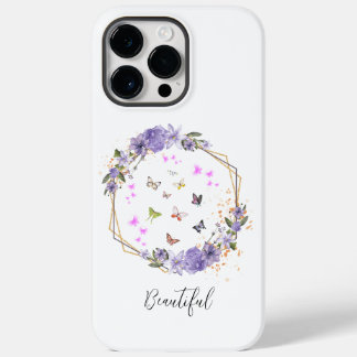 Coque Pour Pour iPhone 14 Pro Max Papillon d'aquarelle Purple Flore Motifs