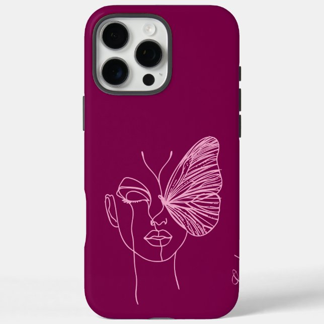 Coques Case-Mate iPhone Papillon d'art linéaire, magenta (Verso)