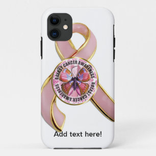 Coque iPhone 11 Papillon de conscience de cancer du sein