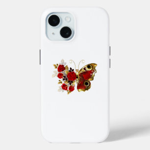 Coque Pour iPhone 15 Papillon de fleurs rouges aux roses rouges