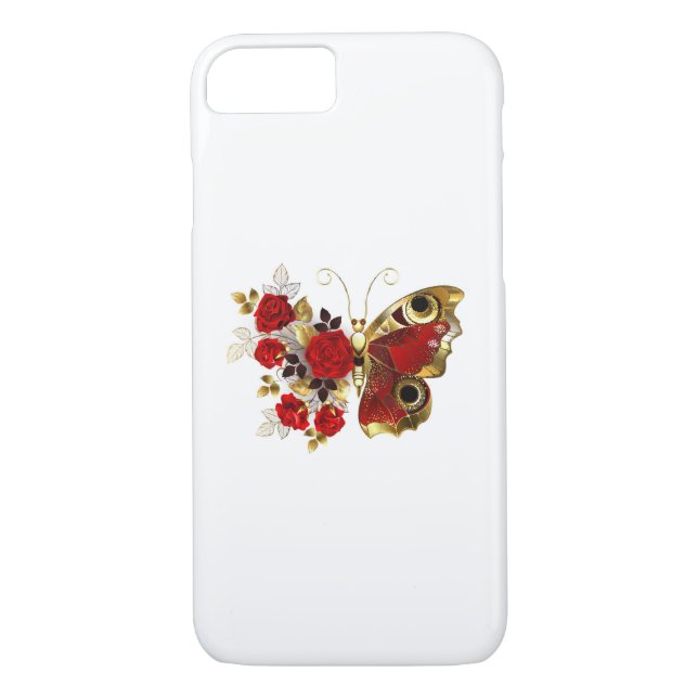 Coques Case-Mate iPhone Papillon de fleurs rouges aux roses rouges (Dos)