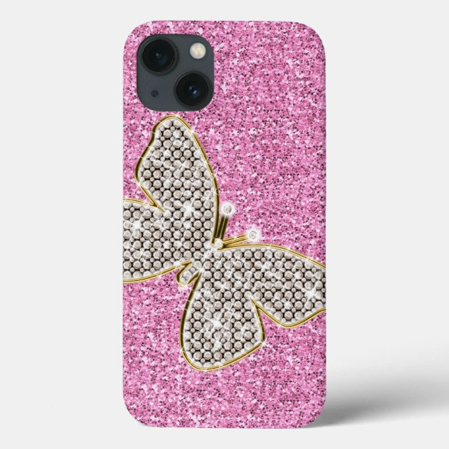 Coques Case-Mate iPhone Papillon de Parties scintillant en argent rose (Verso)