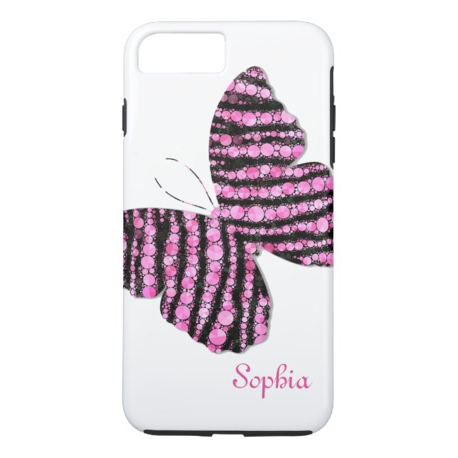 Coques Case-Mate iPhone Papillon de Parties scintillant noir et rose perso (Dos)