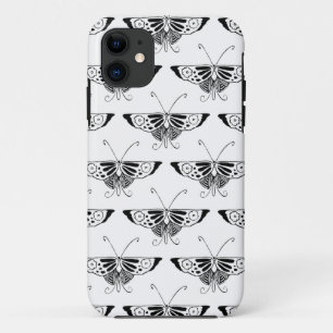 Coque iPhone 11 Papillon Deco stylisé - blanc et noir
