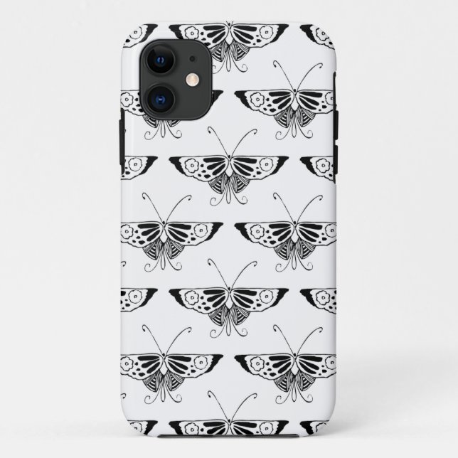 Coques Case-Mate iPhone Papillon déco stylisé - blanc et noir (Dos)