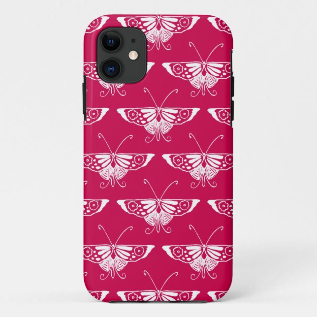 Coques Case-Mate iPhone Papillon déco stylisé - rose fuchsia (Dos)