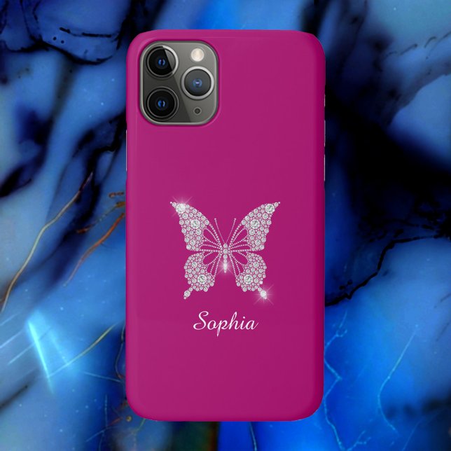 Coques Case-Mate iPhone Papillon Diamant Blanc, Nom de Script, Fuchsia Pro (Créateur téléchargé)