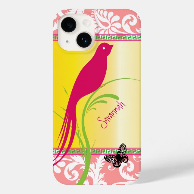 Coques Case-Mate iPhone Papillon d'oiseau vintage Damask Rose Swallow (Verso)