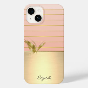 Coque Pour iPhone 14 Papillon doré chic élégant rayé