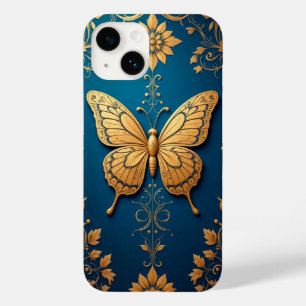 Coque Pour iPhone 14 Papillon doré orné avec motif floral