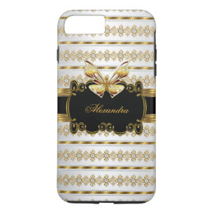 Coque iPhone 7 Plus Papillon élégant or noir blanc Jewel Stripe