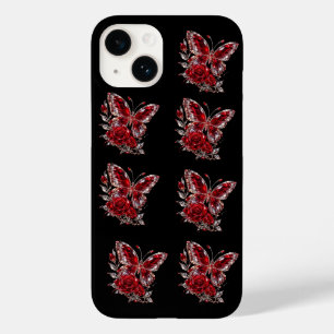 Coque Pour iPhone 14 Papillon et Rose de cristal de rubis