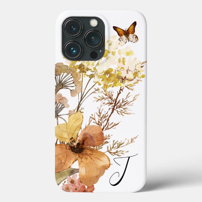 Coques Case-Mate iPhone Papillon Fleur sauvage de l'aquarelle Monogramme (Verso)