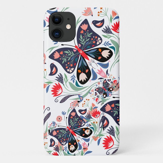Coques Case-Mate iPhone Papillon floral (A vibrant floral pattern featuring butterflies and flowers. )