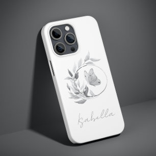 Coque Pour iPhone 14 Papillon Floral Monochrome Simple Élégant Nom