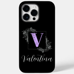 Coque Pour Pour iPhone 14 Pro Max Papillon floral pourpre Monogramme personnalisé -