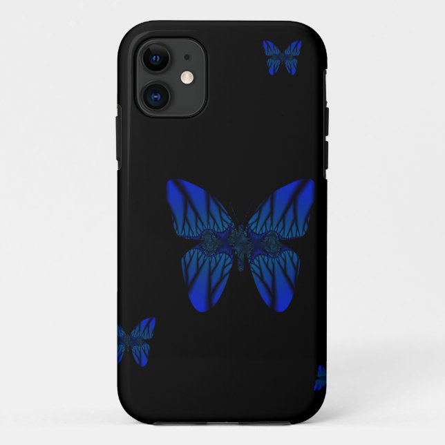 Coques Case-Mate iPhone Papillon fractal bleu (Dos)