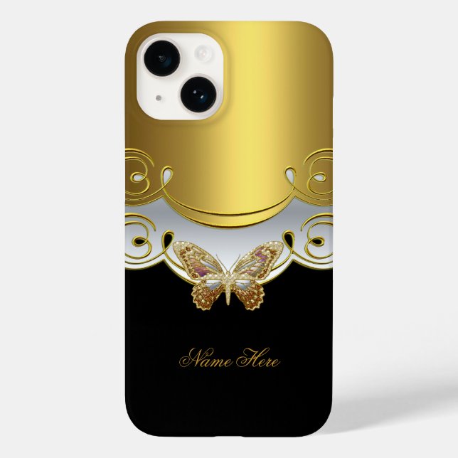 Coques Case-Mate iPhone Papillon jaune or noir (Verso)