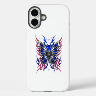 Coques iPhone 16 Plus Papillon métallique bleu rose flammes – Gothique