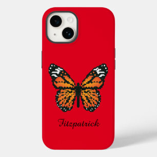 Coque Pour iPhone 14 Papillon monarque en polygone / Nom personnalisé