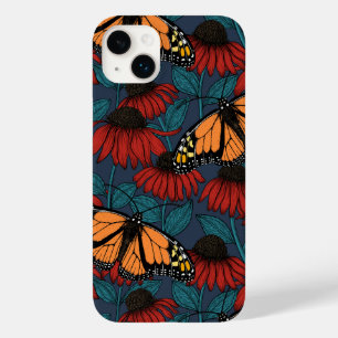 Coque Pour iPhone 14 Plus Papillon monarque sur des fleurs rouges