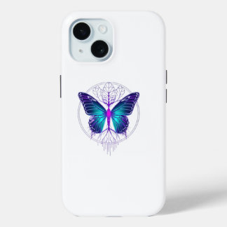 Coque Pour iPhone 15 Papillon néon Cyberpunk Autocollant – Futur esthét