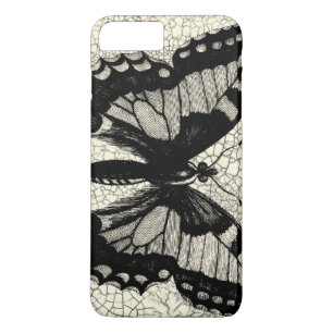 Coque iPhone 8 Plus/7 Plus Papillon noir et blanc sur Arrière - plan fissuré