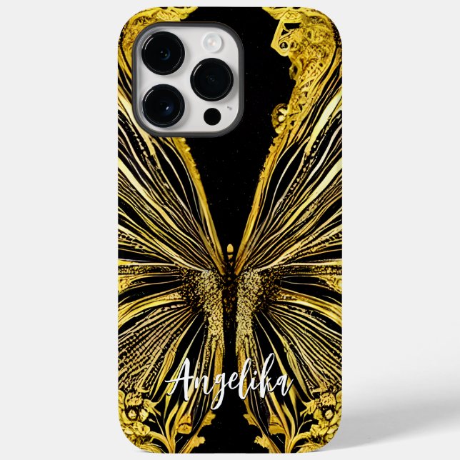 Coques Case-Mate iPhone Papillon noir et or Nom personnalisé (Verso)